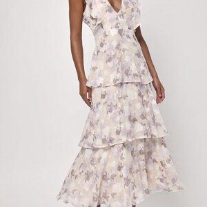 NWT Lulus Ruffle Sleeve Floral Tiered Maxi Dress